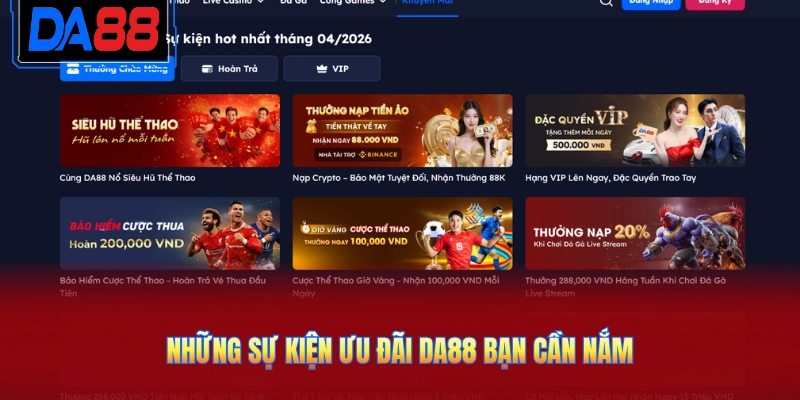 Những sự kiện ưu đãi DA88 bạn cần nắm